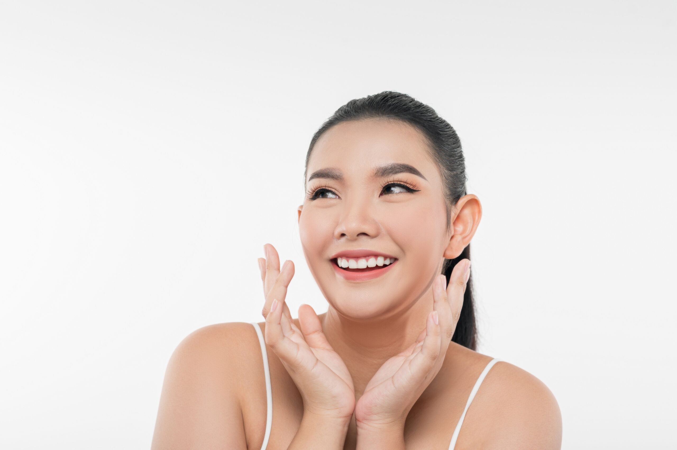 Portrait of Beautiful Asian woman skin care healthy hair and ski
